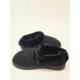 Dearfoams Hannah Knit Clog Slippers Womens Black Faux Fur Size Medium 7-8