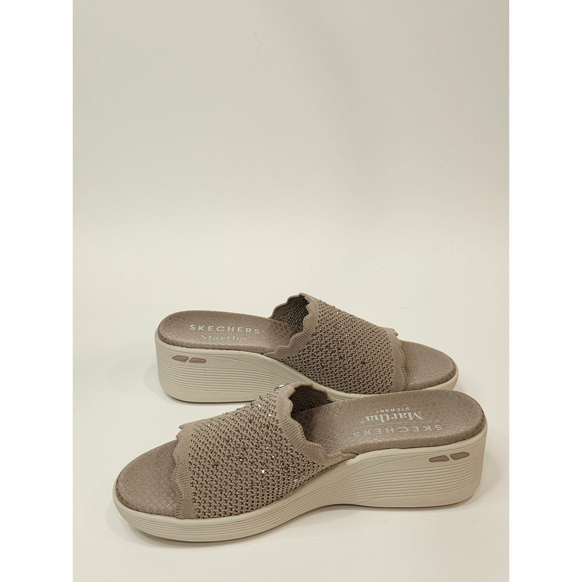 Skechers Women's Taupe Knit Slip-On Wedge Sandals With Rinestones