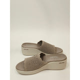 Skechers Women's Taupe Knit Slip-On Wedge Sandals With Rinestones