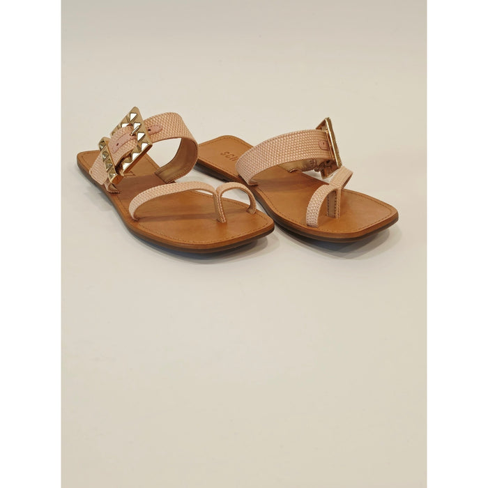 SCHUTZ Malie Flat Pink Textured Toe-Loop Sandals
