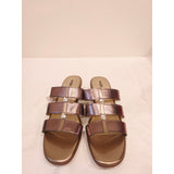 East 5th Evergreen Women's Metallic Bronze Triple-Strap Slide Sandals