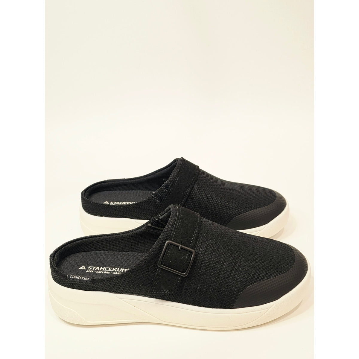 Staheekum Women’s Black Mesh Clog Mule with White Sole