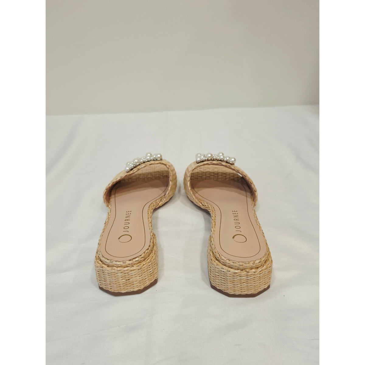 Journee Collection Jistina Women’s Pearl-Embellished Woven Slide Sandals Natural