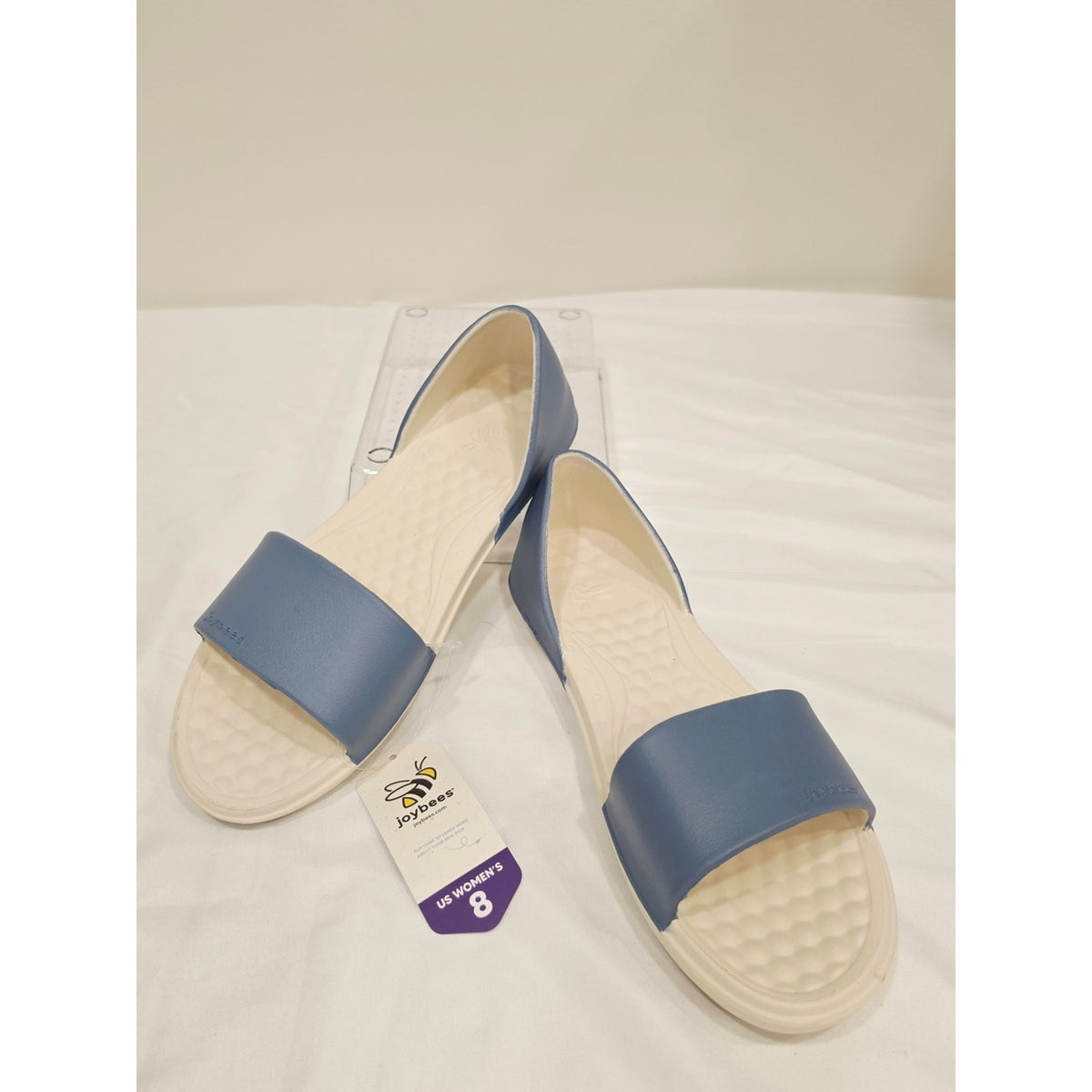 Joybees Women's Friday Flats in Dusty Blue/Bone feature a comfortable EVA foam