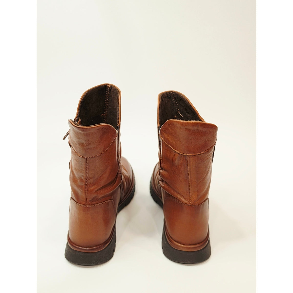 Miz Mooz Delena Ruched Leather Mid-Shaft Boots in brandy EU 38 US 7.5-8