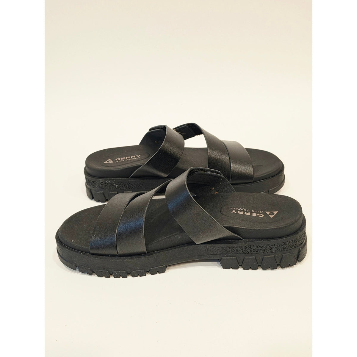 Gerry Choclo Black Women's Triple-Strap Slide Sandals