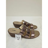 East 5th Evergreen Women's Metallic Bronze Triple-Strap Slide Sandals