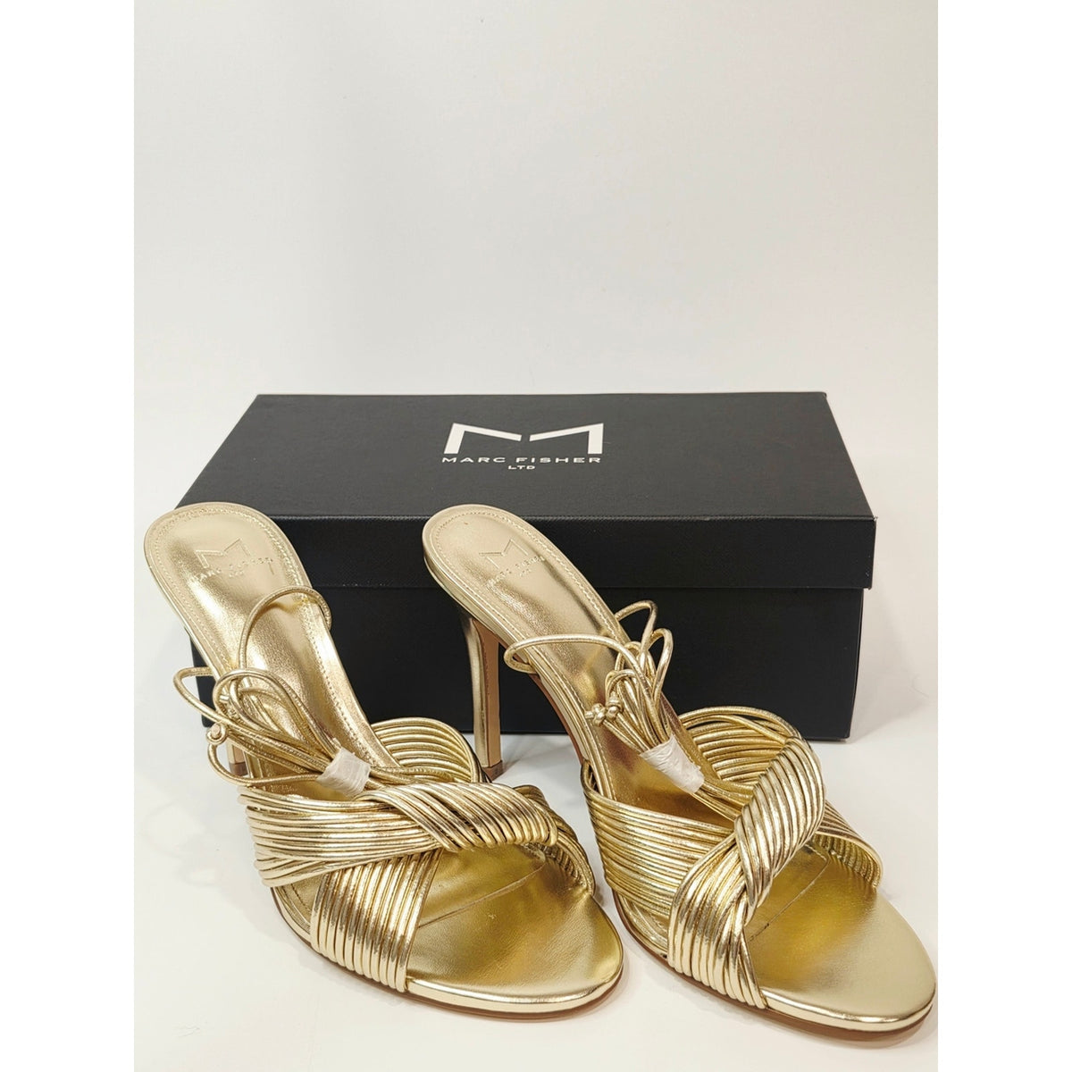 Marc Fisher Brista Womens Gold Strappy Lace Up Stiletto Heeled Sandals Size 9.5