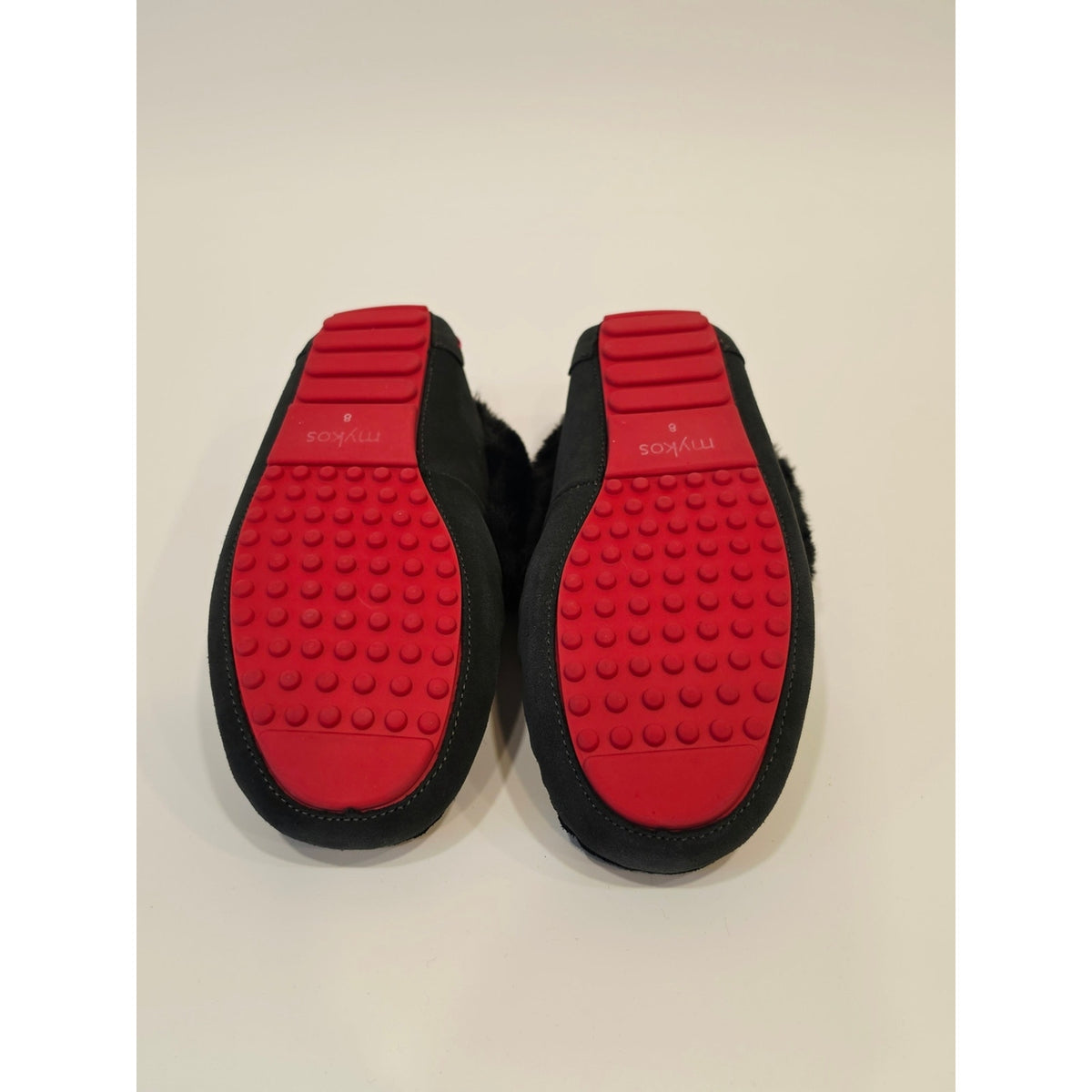 Mykos Aussie Moc Women's Black Faux-Suede Moccasin with Pink Stitching