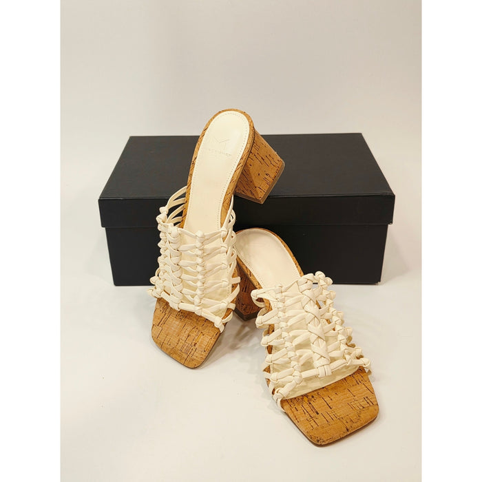 Marc Fisher Colica Women’s Ivory Woven Strappy Block Heel Sandals – Size 5M