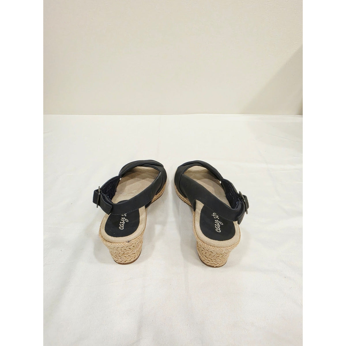 easy street Maureen Navy Crisscross Slingback Espadrille Wedges with Jute Sole