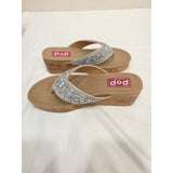 Pop Strllara Silver Glitter Cork Wedge Thong Sandals for Women