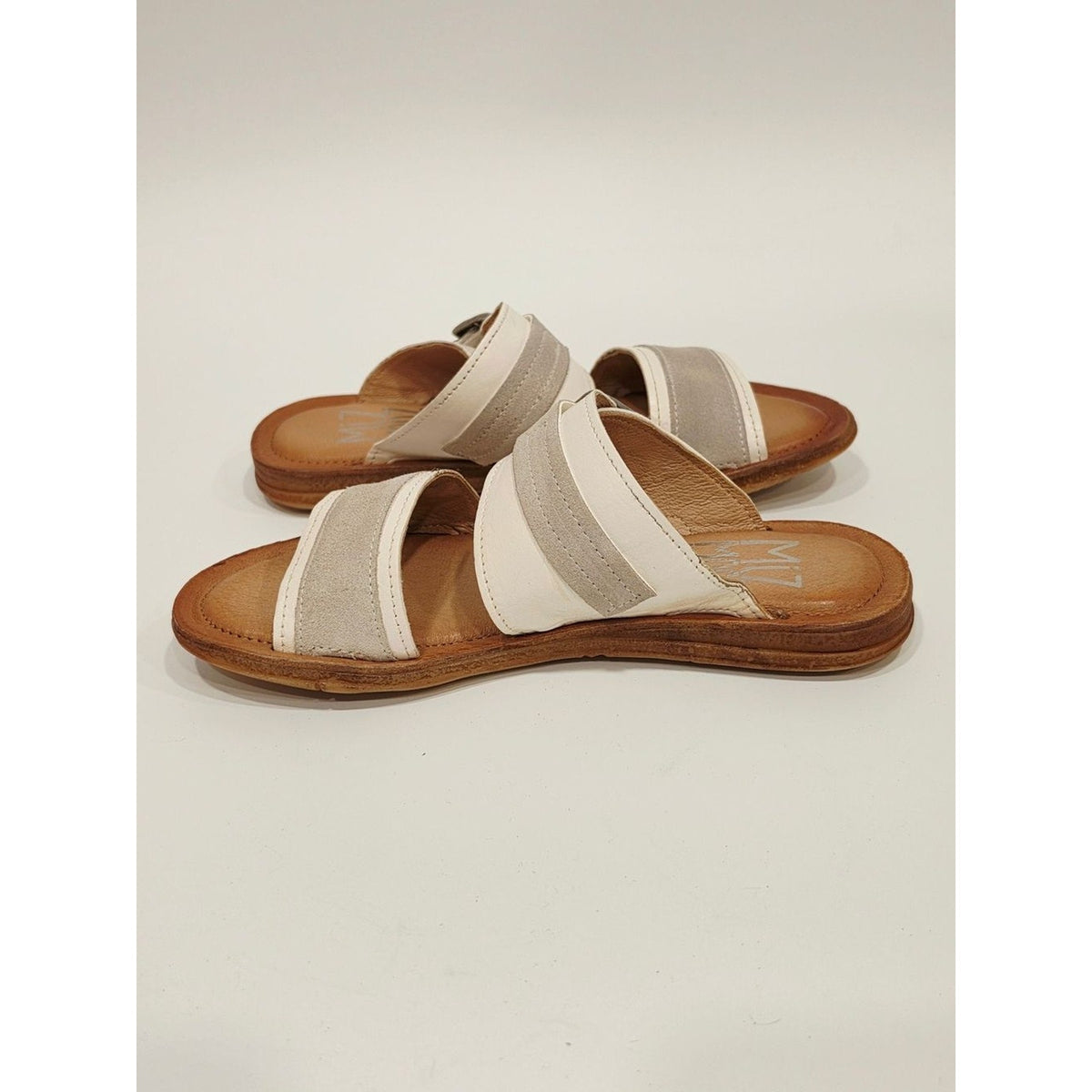 Miz Mooz Women's Florra Linen Color Leather and Suede Slide Sandal