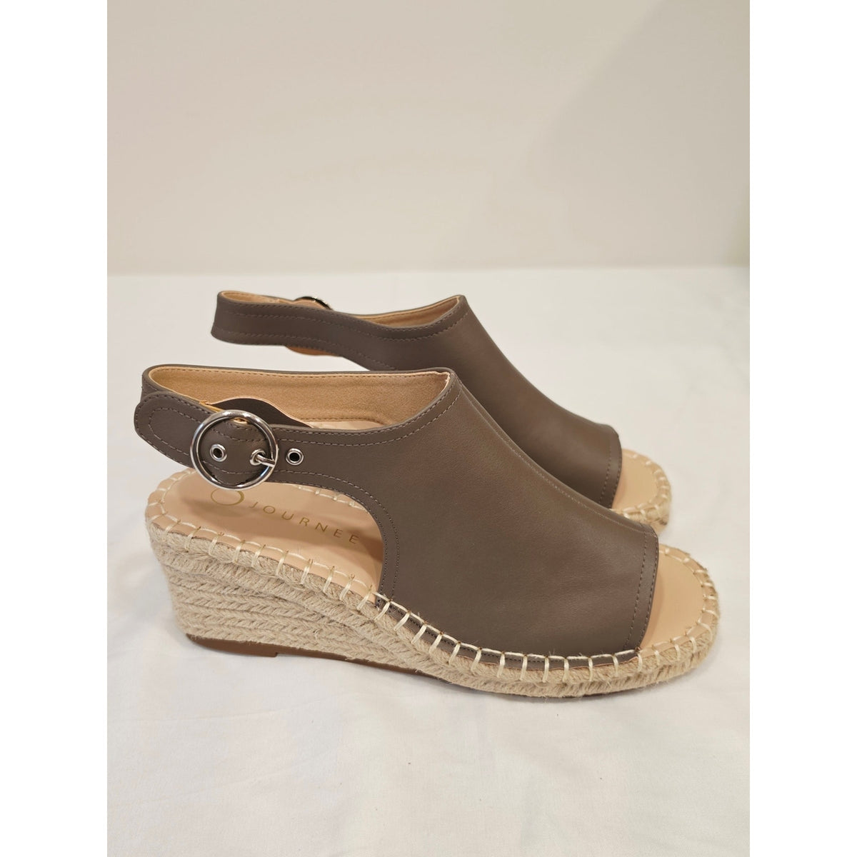 Journee Collection Crew Taupe Open-Toe Slingback Espadrille Wedges