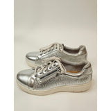 Clarks Collection Caroline Rio leather sneakers in a silver metallic finish