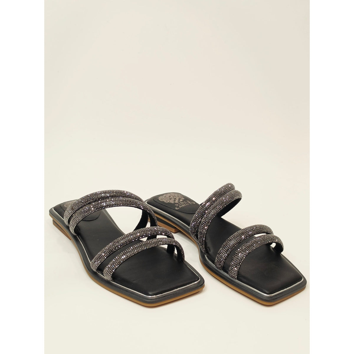 Vince Camuto Peomi Black Crystal-Strap Slide Sandals
