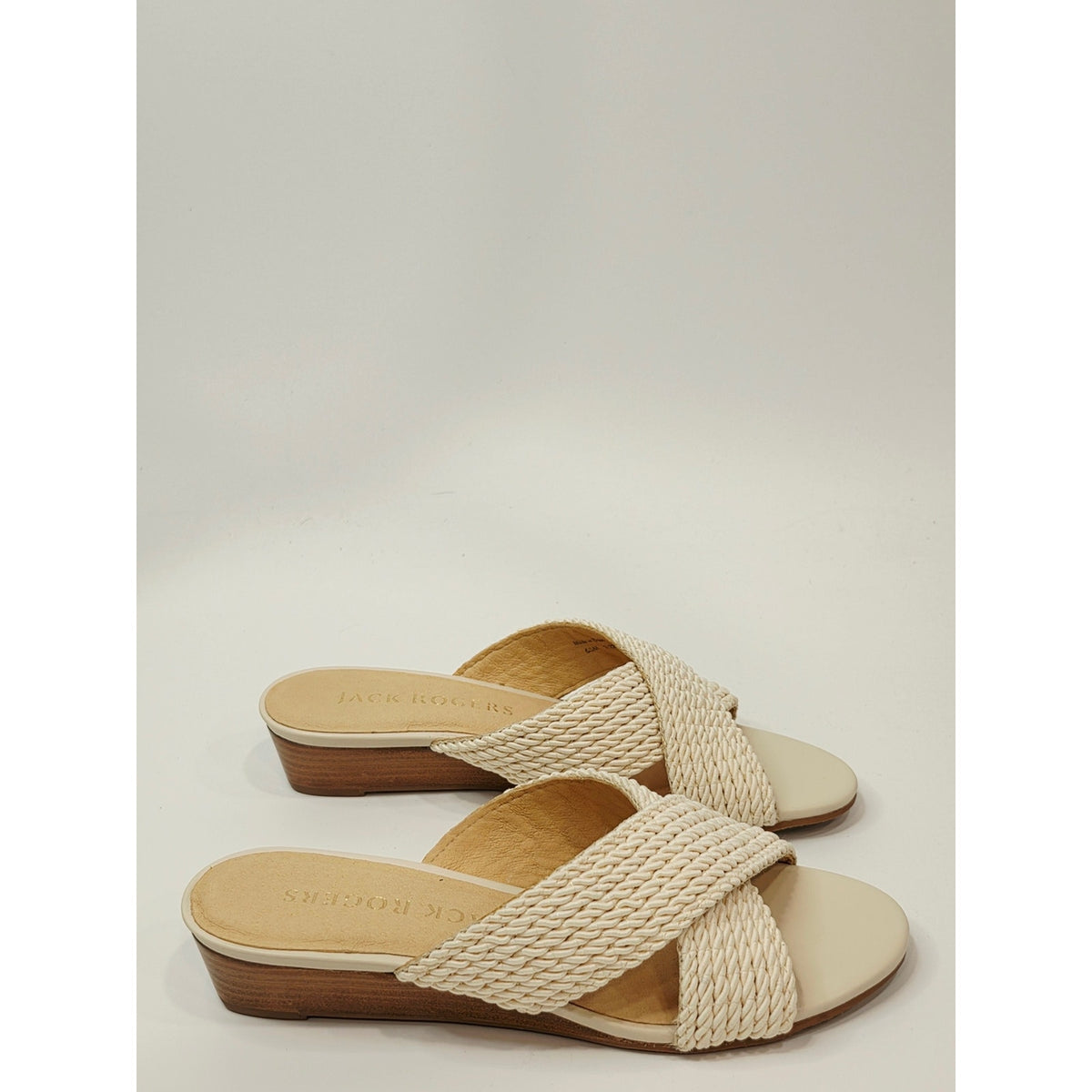 Jack Rogers Dolphin Mini Wedge Women's Ivory Braided Slide Sandals