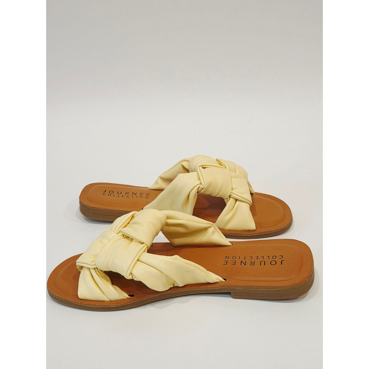 Journee Collection Kianna Light Yellow Knotted Slide Sandals