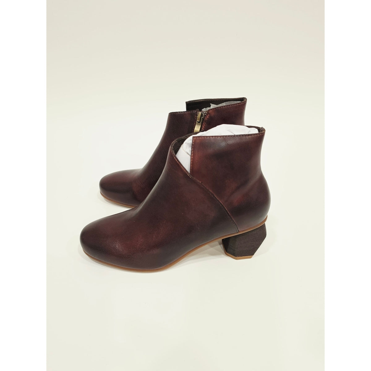 Antelope Perrin P16 Coffee Leather Ankle Booties/Side Zip - EU 38 US Size 7.5