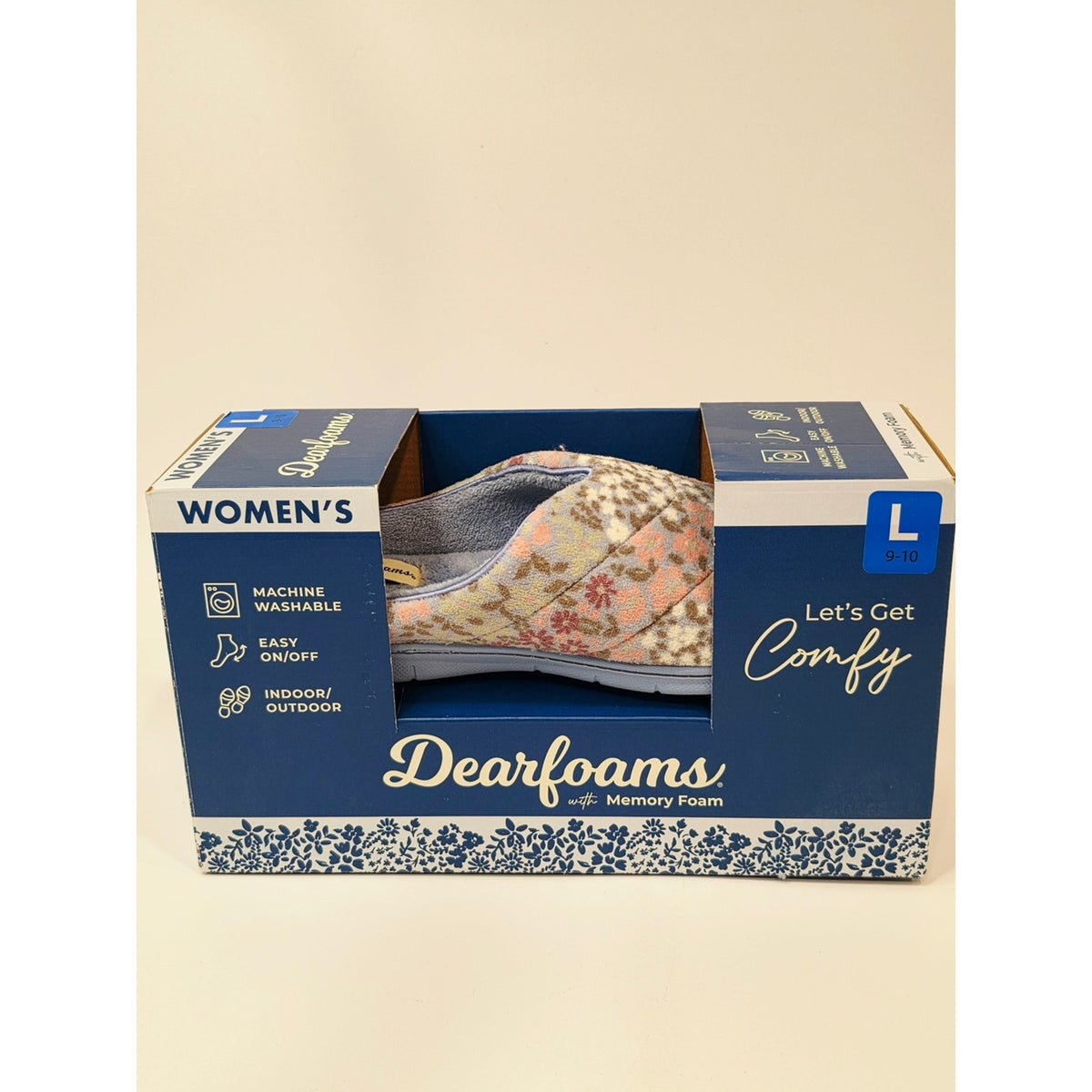 Dearfoams Women’s Cozy Clog Slippers – Floral | Size L (9–10)