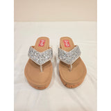 Pop Strllara Silver Glitter Cork Wedge Thong Sandals for Women