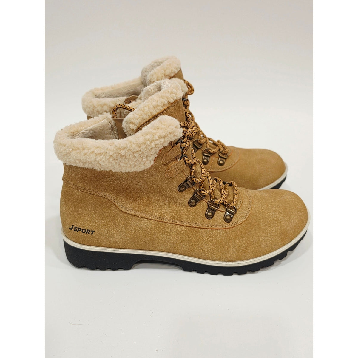 JSport Bluestone Tan Cozy Faux-Shearling Lace-Up Boots