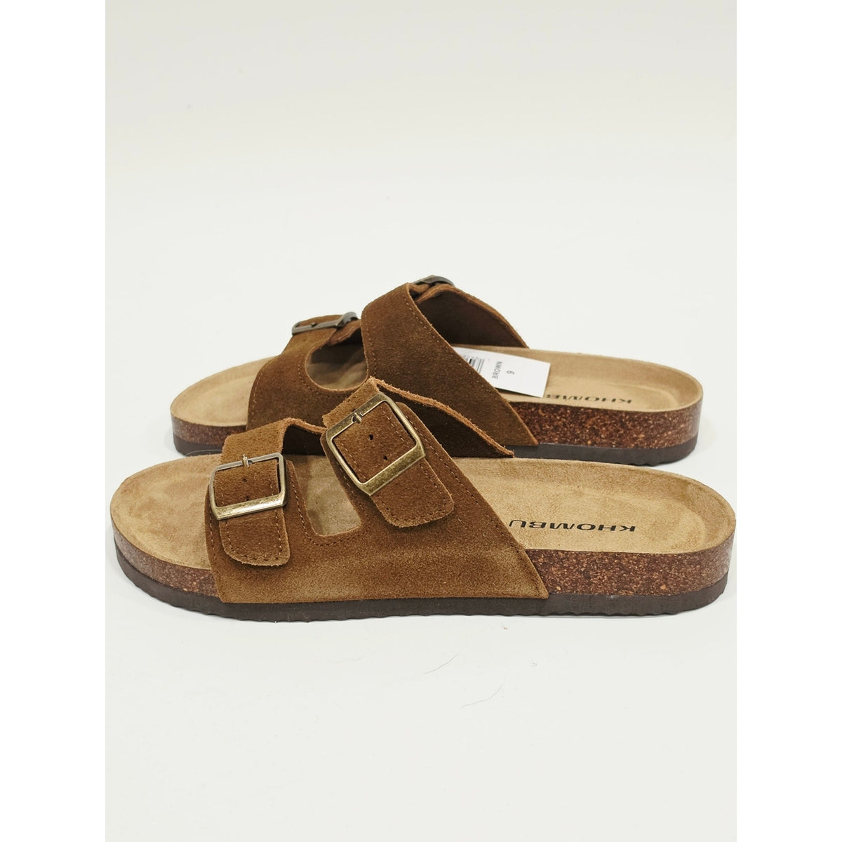 Khombu Ashville Women's Brown Suede Double Buckle Slide Sandals