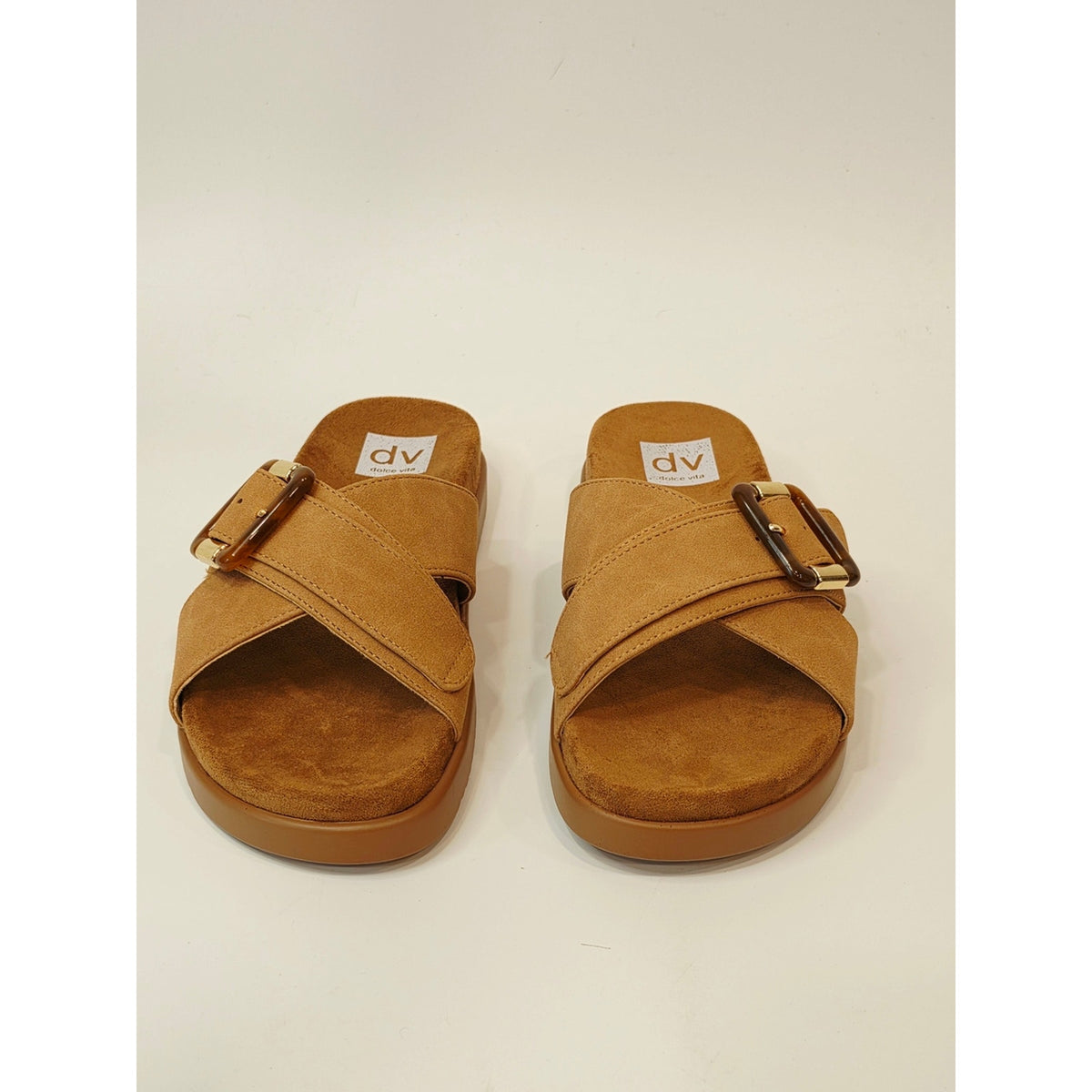 DV by Dolce Vita Usha/Rusha1 Women’s Tan Faux Suede Buckle Slide Sandals
