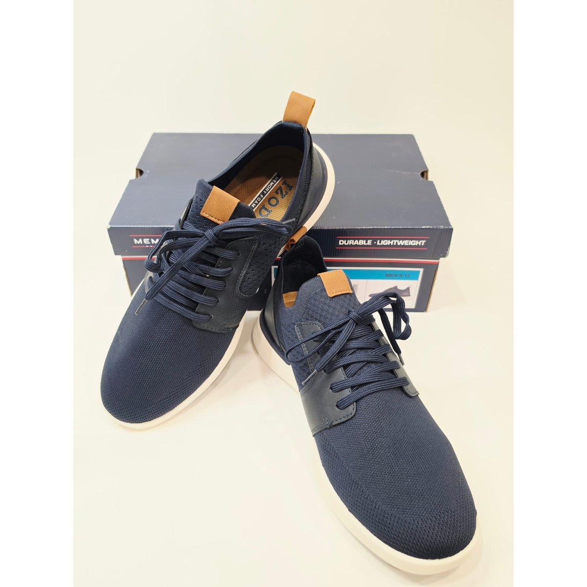Izod Bannister Navy and Tan Low-Top Knit Lace-Up Sneakers