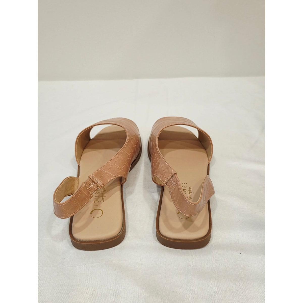 Journee Collection Brinsley Tan Croc-Embossed Slingback Sandals