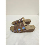 East 5th Evergreen Women's Metallic Bronze Triple-Strap Slide Sandals