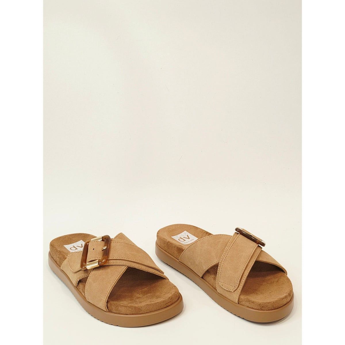 DV by Dolce Vita Usha/Rusha1 Women’s Tan Faux Suede Buckle Slide Sandals