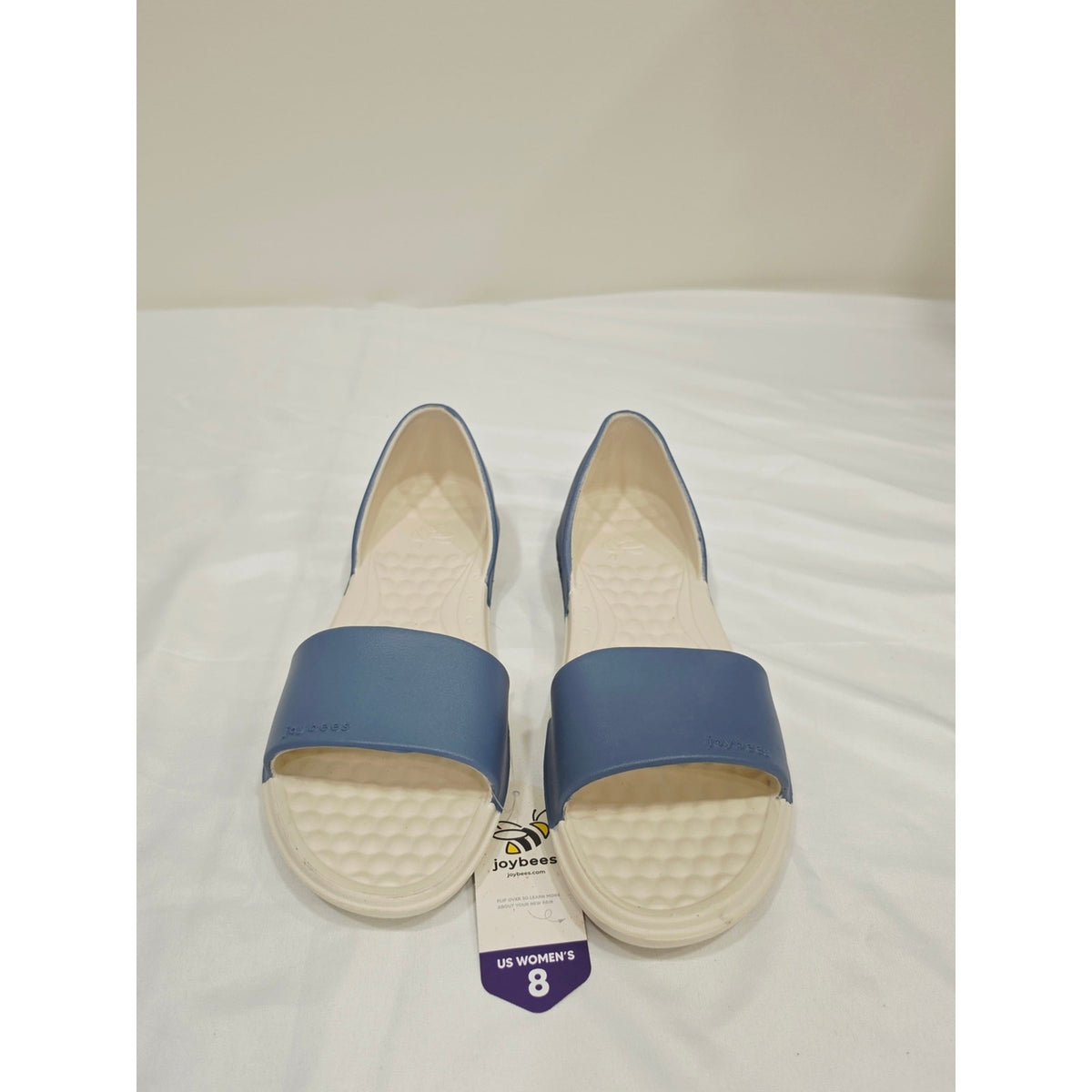 Joybees Women's Friday Flats in Dusty Blue/Bone feature a comfortable EVA foam