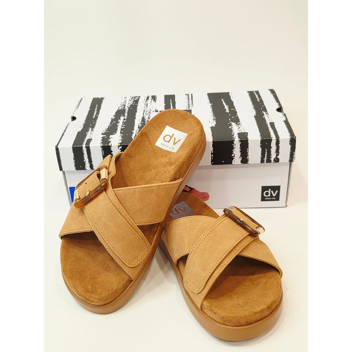 DV by Dolce Vita Usha/Rusha1 Women’s Tan Faux Suede Buckle Slide Sandals