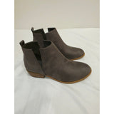Journee Collection Rimi Gray Suede Chelsea Ankle Booties with Tan Stacked Heel