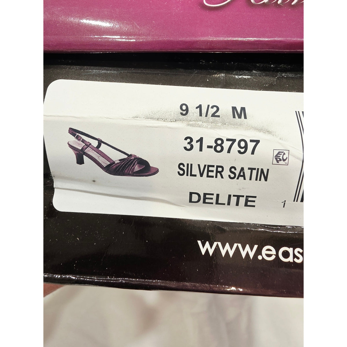 easy street Silver Satin Delite Rhinestone Slingback Heels