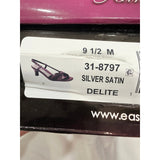 easy street Silver Satin Delite Rhinestone Slingback Heels