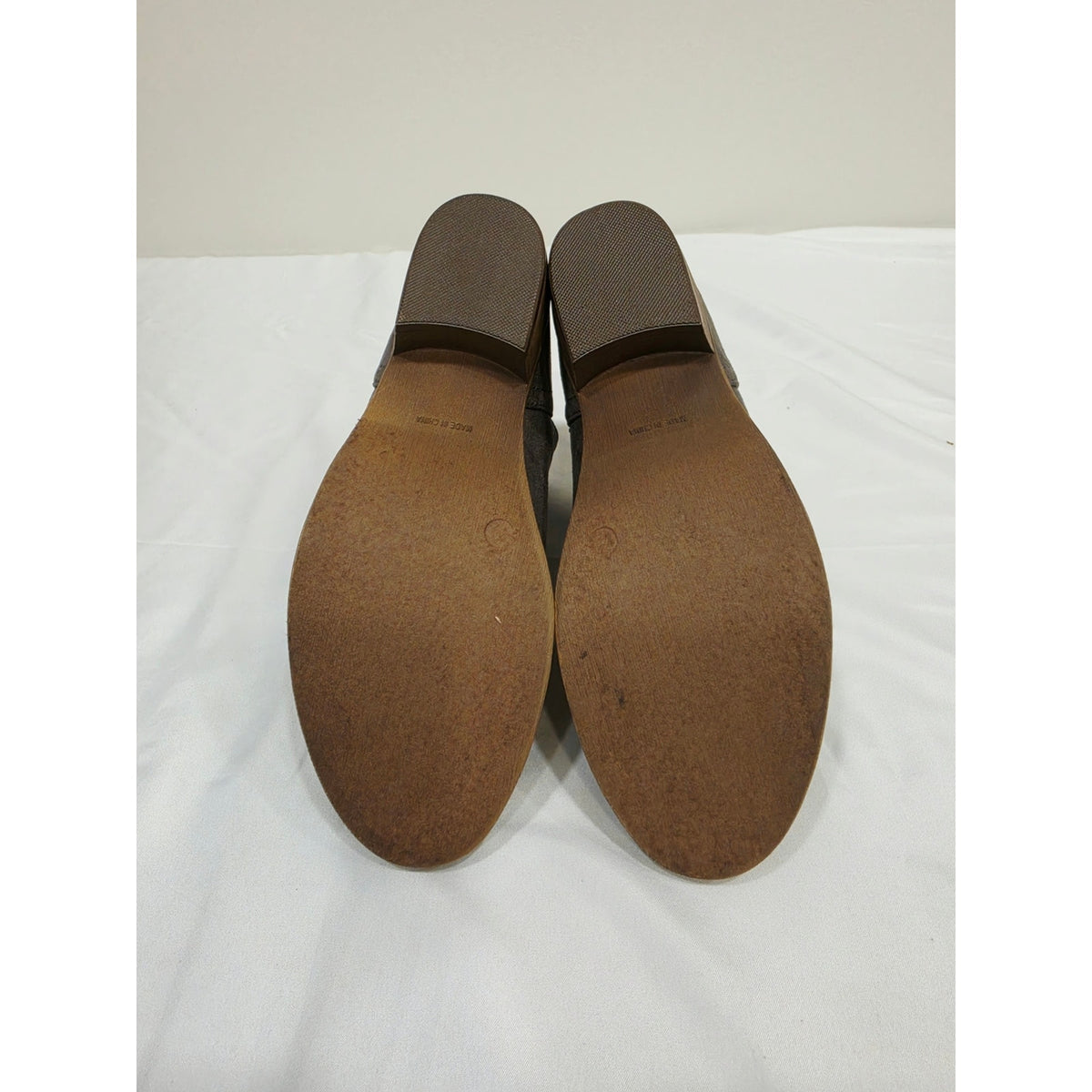 Journee Collection Rimi Gray Suede Chelsea Ankle Booties with Tan Stacked Heel