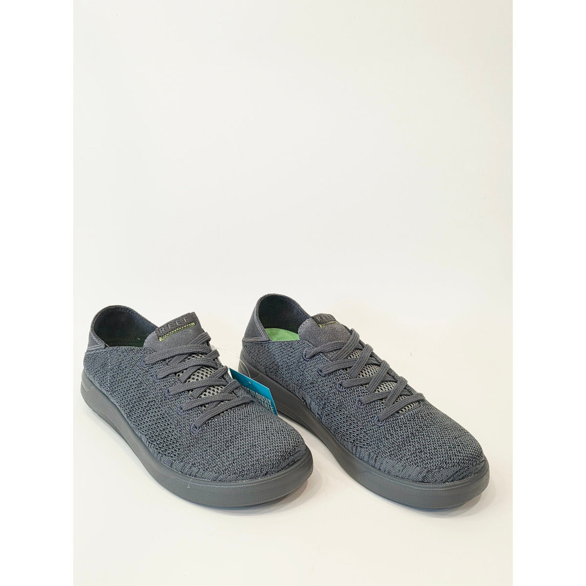 Reef Men's Swellsole Neptune Raven Dark Gray Knit Sneakers with Green Insole
