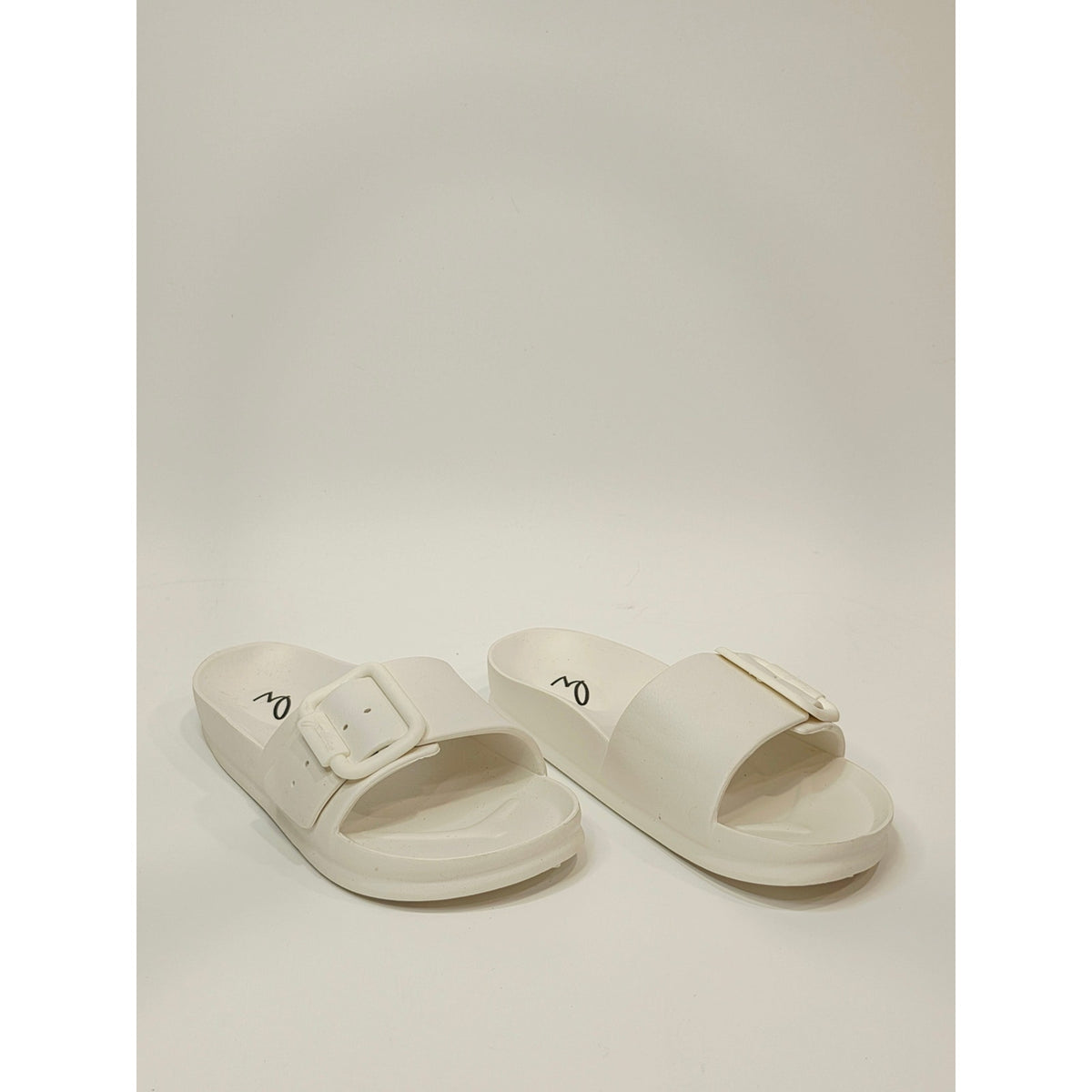 Zodiac Desert White Slide Sandals with Buckle Accent
