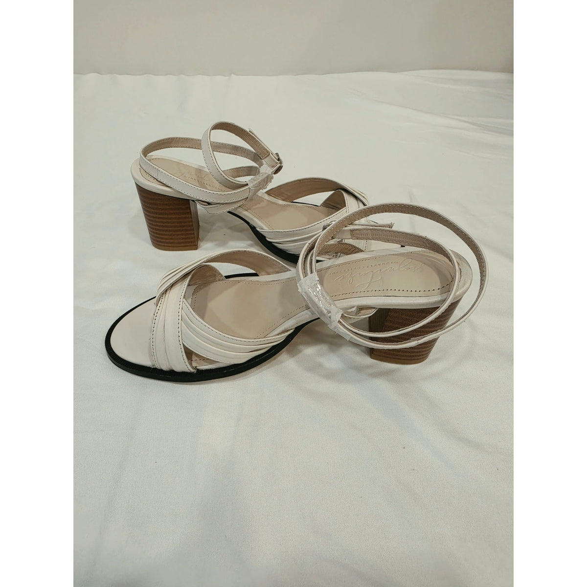 Journee Collection Cream Strappy Block Heel