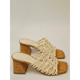 Marc Fisher Colica Women’s Ivory Woven Strappy Block Heel Sandals – Size 5M