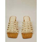 Marc Fisher Colica Women’s Ivory Woven Strappy Block Heel Sandals – Size 5M