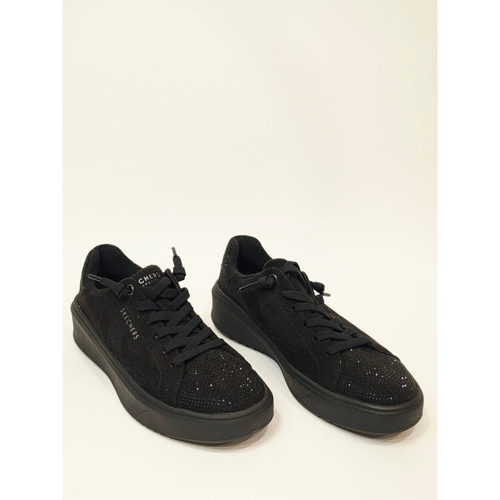 Skechers Court Break embellished black sneakers with rhinestone-accented toes