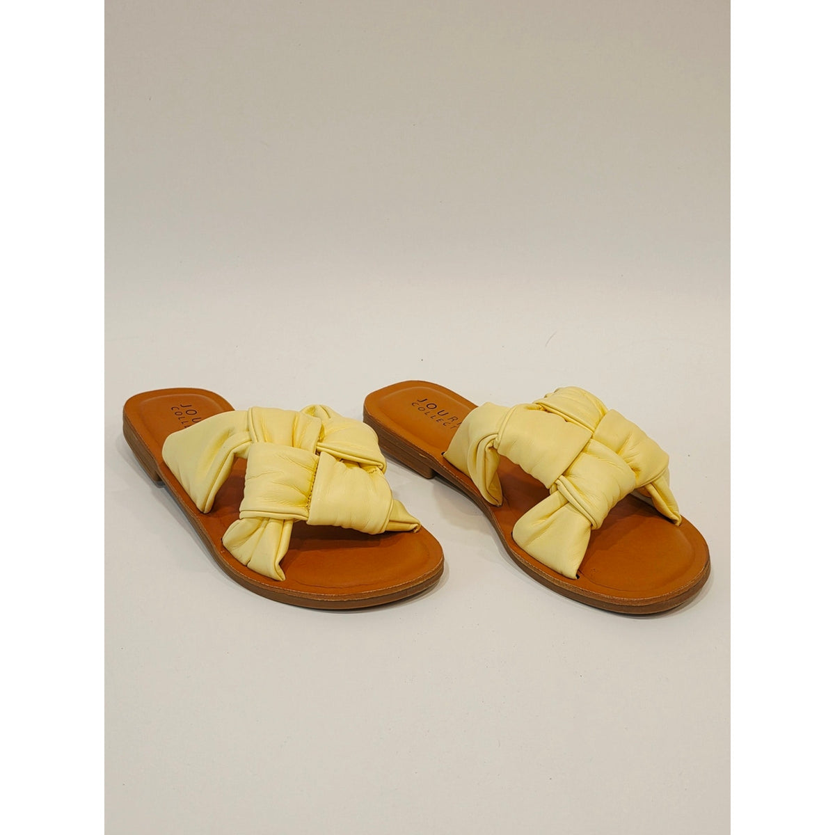 Journee Collection Kianna Light Yellow Knotted Slide Sandals