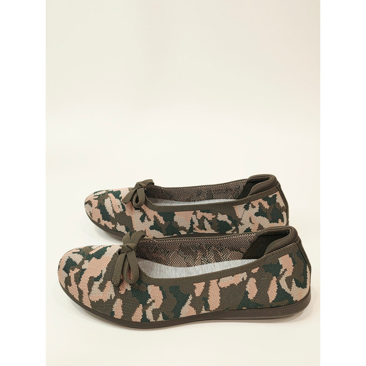 Clarks Cloudsteppers Washable Knit Bow Flats - Carly Hope Olive green Wide Size