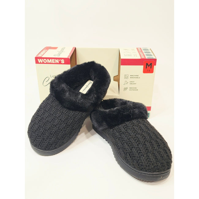 Dearfoams Hannah Knit Clog Slippers Womens Black Faux Fur Size Medium 7-8