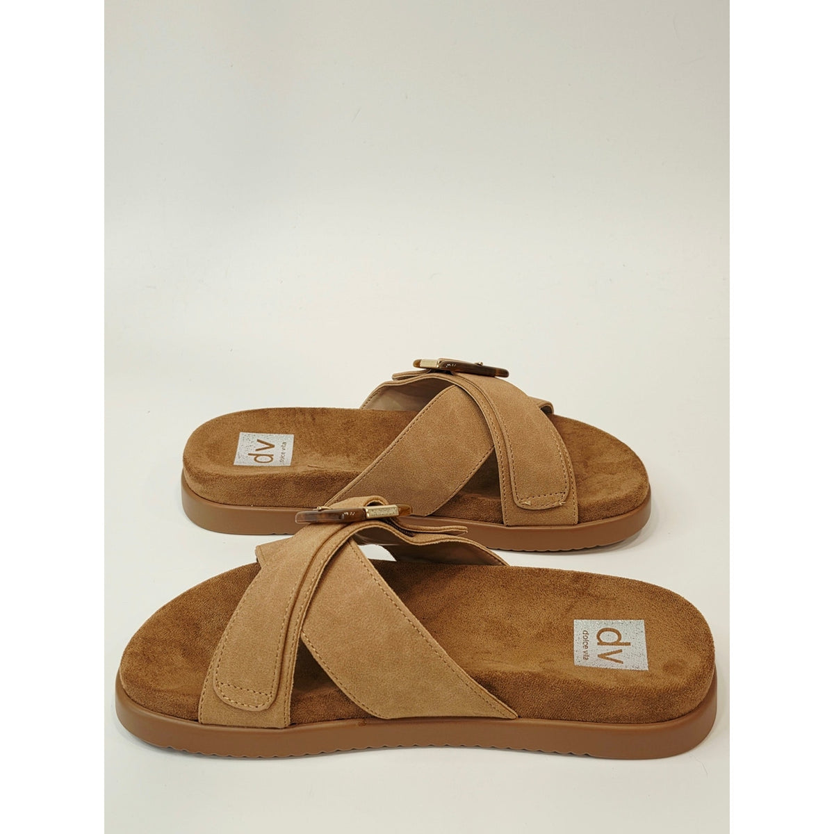 DV by Dolce Vita Usha/Rusha1 Women’s Tan Faux Suede Buckle Slide Sandals