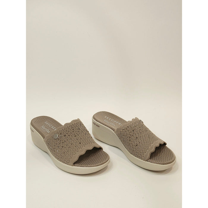 Skechers Women's Taupe Knit Slip-On Wedge Sandals With Rinestones