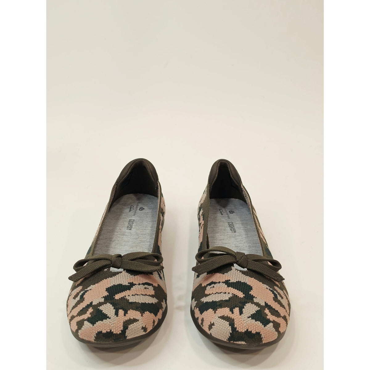 Clarks Cloudsteppers Washable Knit Bow Flats - Carly Hope Olive green Wide Size